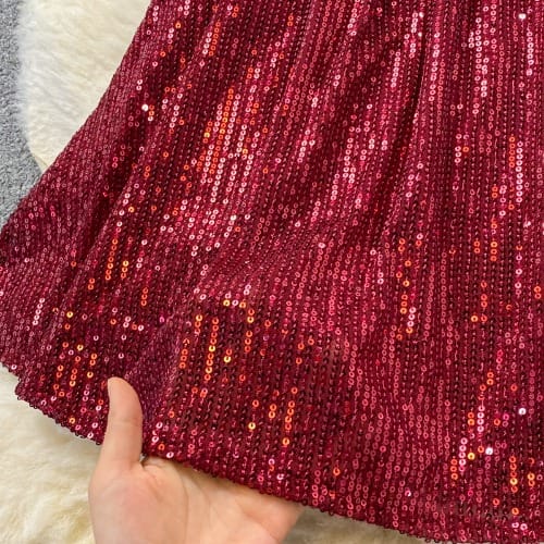 Asymmetrical Sequin Dress - RED