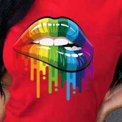 Ladies Printed Round Neck T-shirt- Red