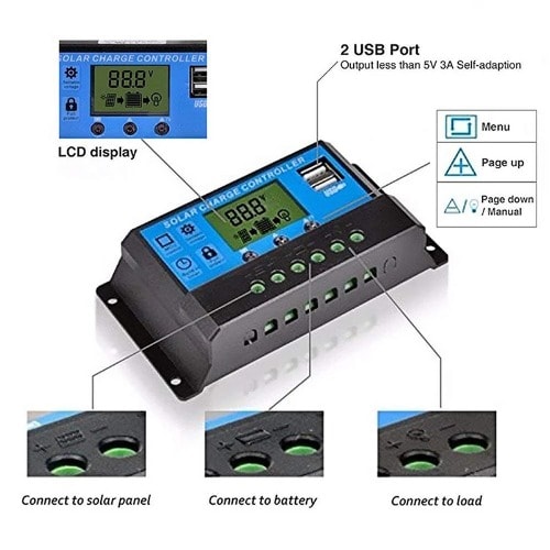 Solar Controller 12v/24v - 20a LCD Display - Dual USB 5v Output