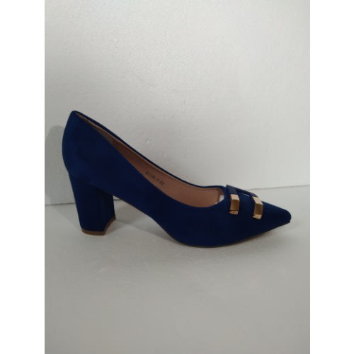 Block Heel Female Pump Shoe - Blue