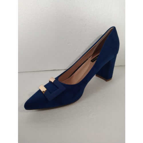 Block Heel Female Pump Shoe - Blue