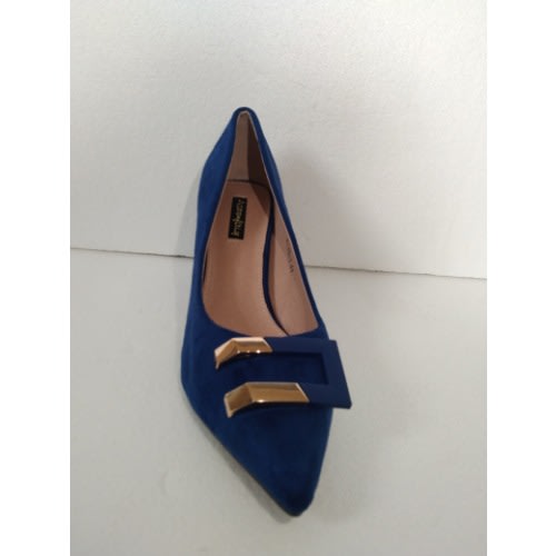 Block Heel Female Pump Shoe - Blue