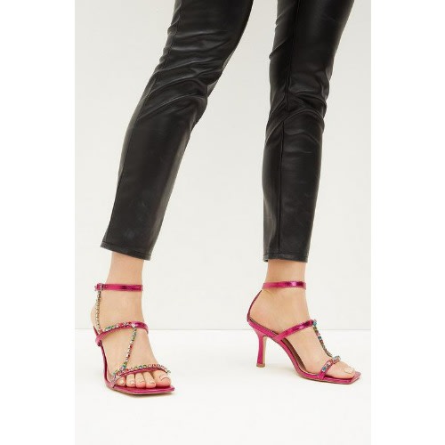 Pink Strappy Diamante Heeled Sandal