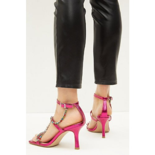 Pink Strappy Diamante Heeled Sandal