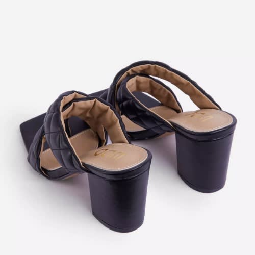 Sugar High Quilted Block Heel Mule - Black