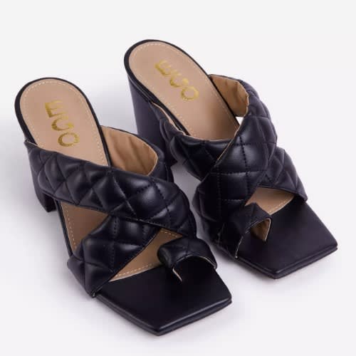 Sugar High Quilted Block Heel Mule - Black