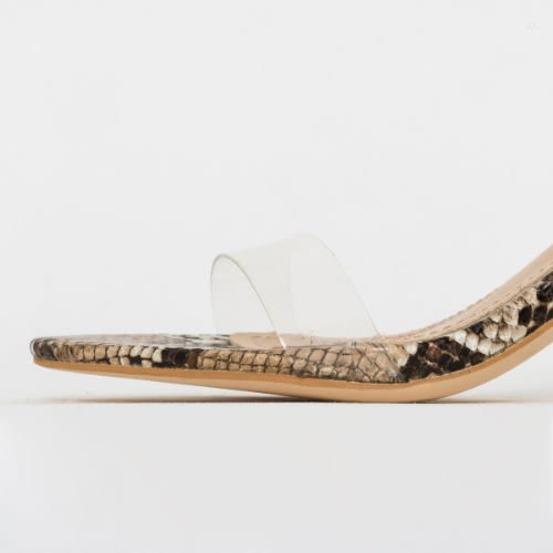 Koko Snake Skin Clear Low Block Heels- Nude