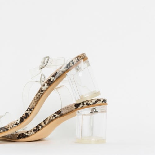 Koko Snake Skin Clear Low Block Heels- Nude