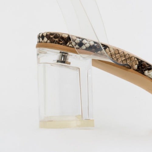 Koko Snake Skin Clear Low Block Heels- Nude