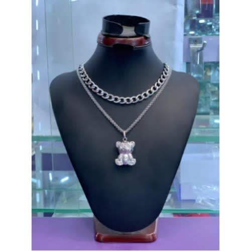 2 Chains With Teddy Bear - Silver