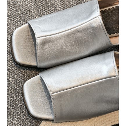 Wooden Block Heel Slipper-Silver