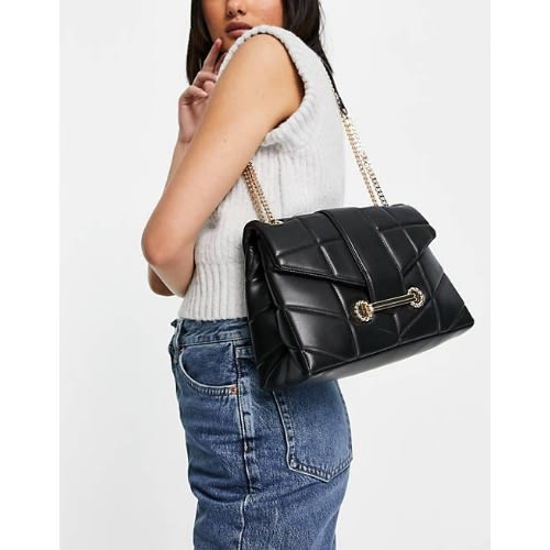 Topshop Quilted Crossbody- Shoulder Bag – Black