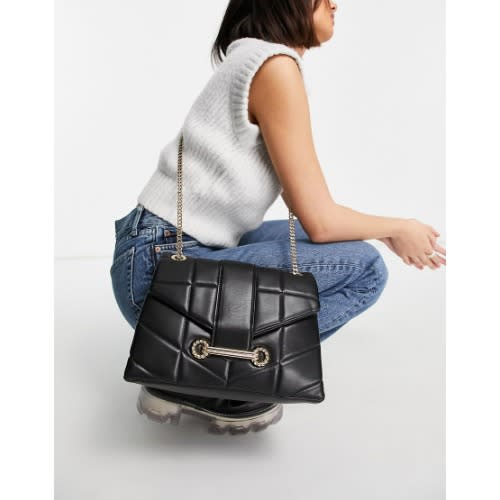 Topshop Quilted Crossbody- Shoulder Bag – Black