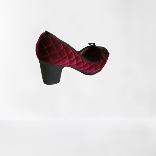 Block Heel Female Shoe- Wine And Black Color