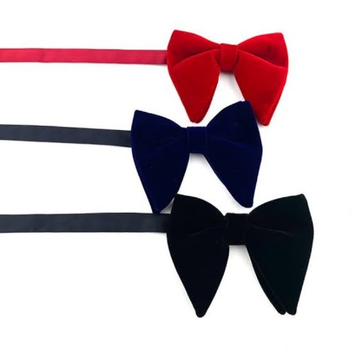 Set Of 3 Velvet Bowties With Cufflinks And Pocket Squares  - Red, Black And Blue