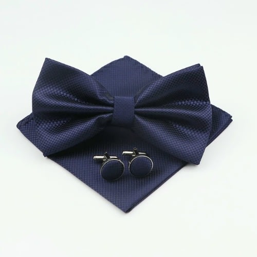 Men's Bowtie With Cufflinks And Pocket Square  - Navy Blue
