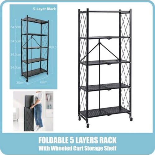 5 Tier Foldable Storage Rack With Wheels