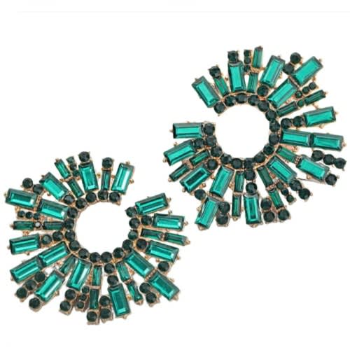 Drop Circular Geo Pattern Earrings - Green
