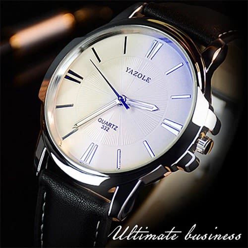 Men Leather Wristwatch