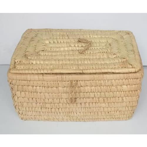 Raffia Rectangular Basket With Cover -14x8