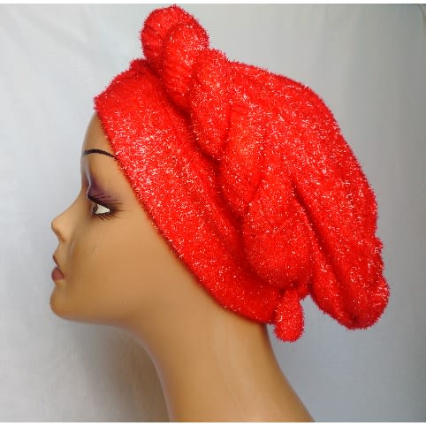 Bedazzled Stylish Twist Design Turban Cap - Red