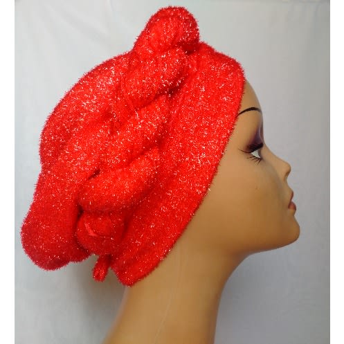 Bedazzled Stylish Twist Design Turban Cap - Red