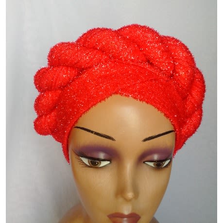 Bedazzled Stylish Twist Design Turban Cap - Red