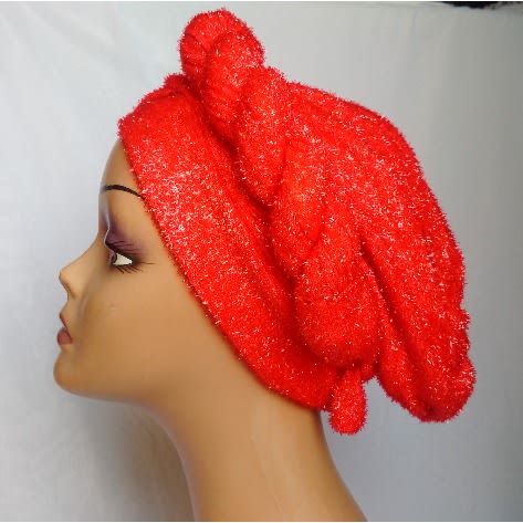 Bedazzled Stylish Twist Design Turban Cap - Red