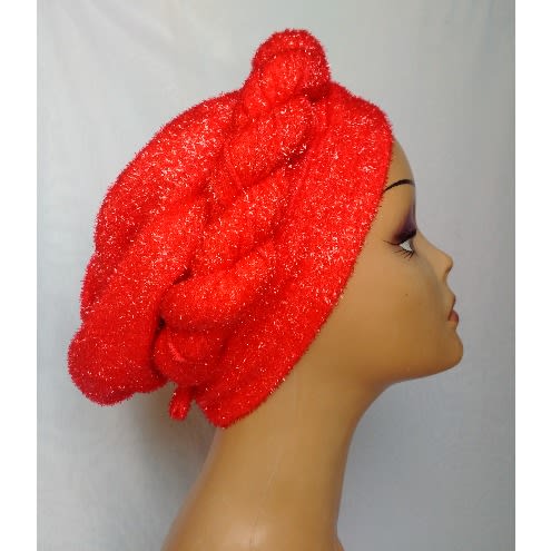 Bedazzled Stylish Twist Design Turban Cap - Red
