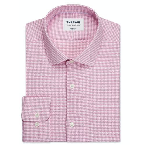 Travel Collection Slim Fit Pink Dogtooth Button Cuff Shirt