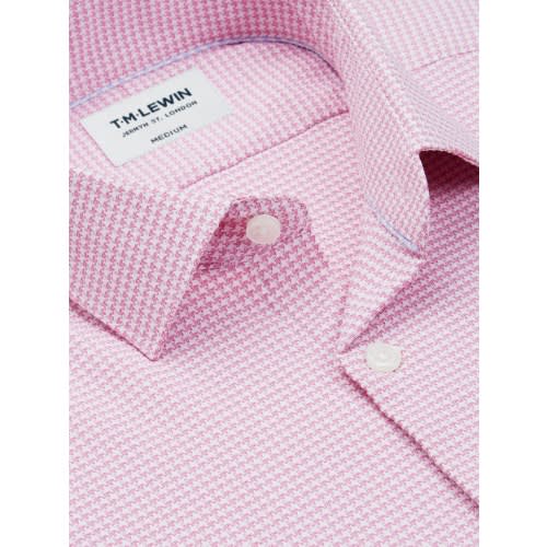 Travel Collection Slim Fit Pink Dogtooth Button Cuff Shirt