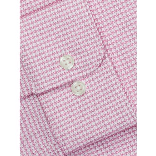 Travel Collection Slim Fit Pink Dogtooth Button Cuff Shirt