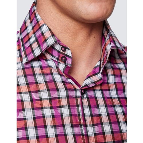 Men's Curtis Orange & Pink Multi Check Slim Fit Shirt – Low Collar