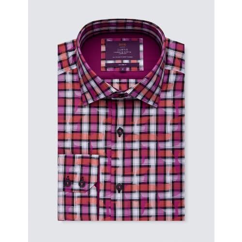 Men's Curtis Orange & Pink Multi Check Slim Fit Shirt – Low Collar