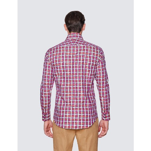 Men's Curtis Orange & Pink Multi Check Slim Fit Shirt – Low Collar