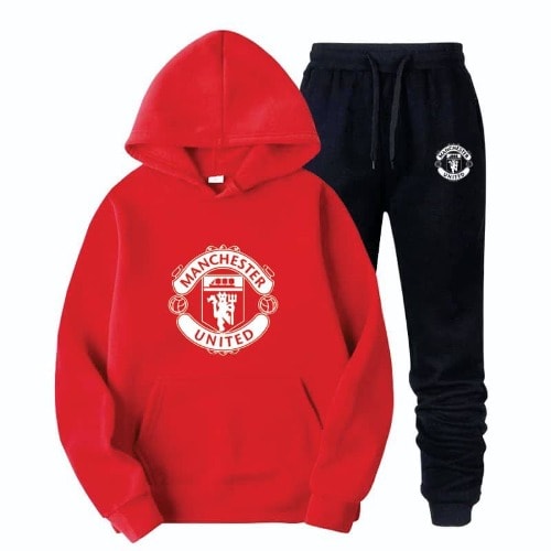 Red Hoodie And Black Jogger With Club Logo Prints Pk1