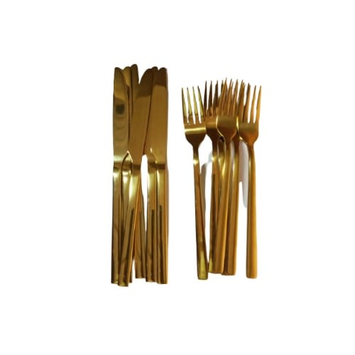 Gold Plated Stainless Steel Fork And Knives - 12pcs