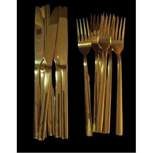 Gold Plated Stainless Steel Fork And Knives - 12pcs