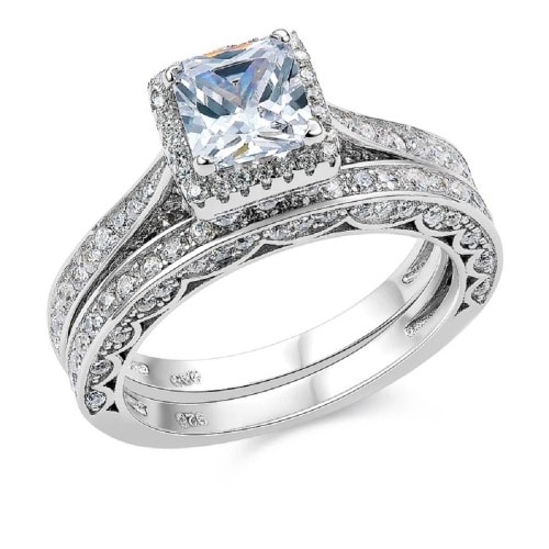 Genuine 925 Sterling Silver Wedding Ring Set