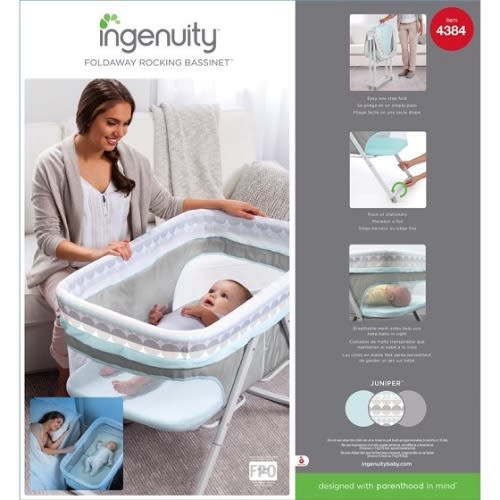 Foldaway Portable Rocking Mobile Baby Bed -Grey