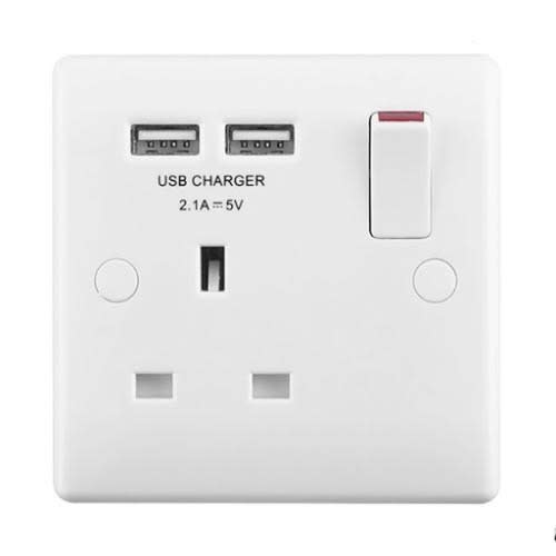 White 13 Amp Socket 2 Usb Ports.