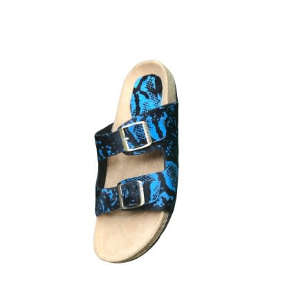 Yomitan - Men Animal Skin Leather Two-buckle Birkenstock Slide - Blue