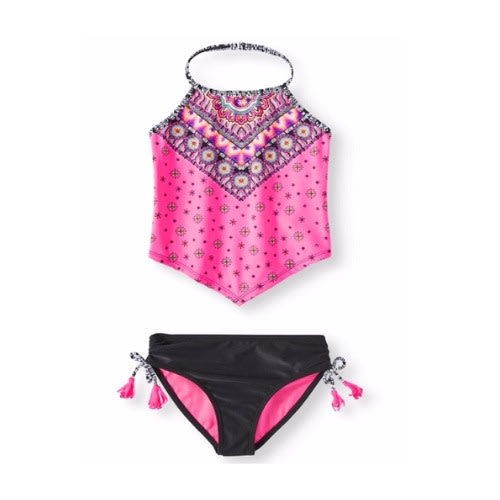 Big Girls' Halter Neck Print Tankini Swimsuit