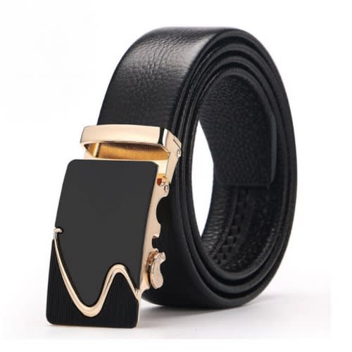 Automatic Men Leather Belt - Black & Gold