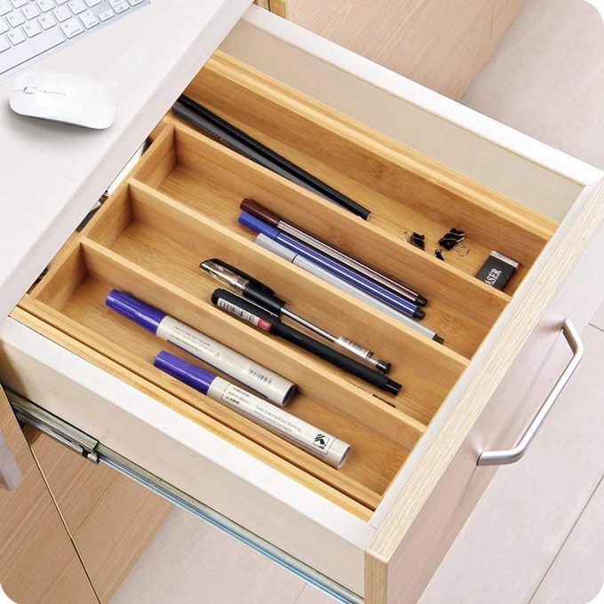 BAMBOO KITCHEN DRAWER ORGANIZER EXPANDABLE SILVERWARE ORGANIZER