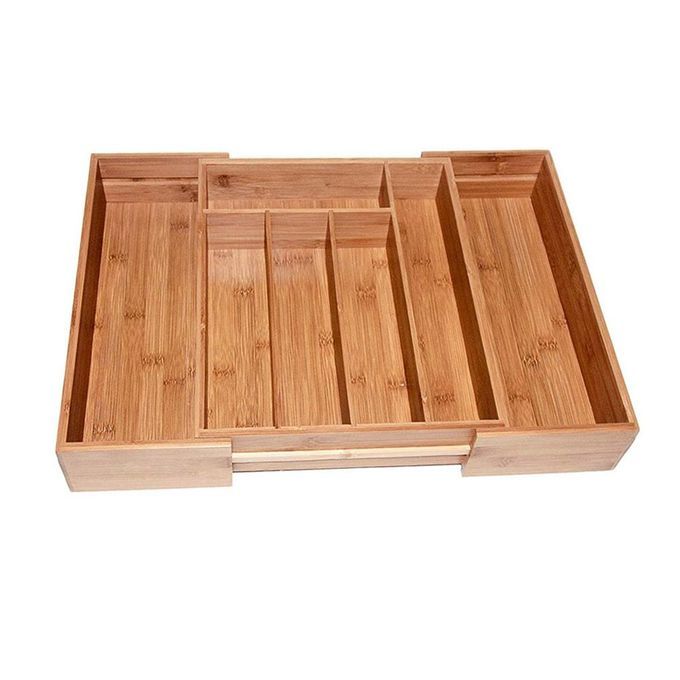 BAMBOO KITCHEN DRAWER ORGANIZER EXPANDABLE SILVERWARE ORGANIZER