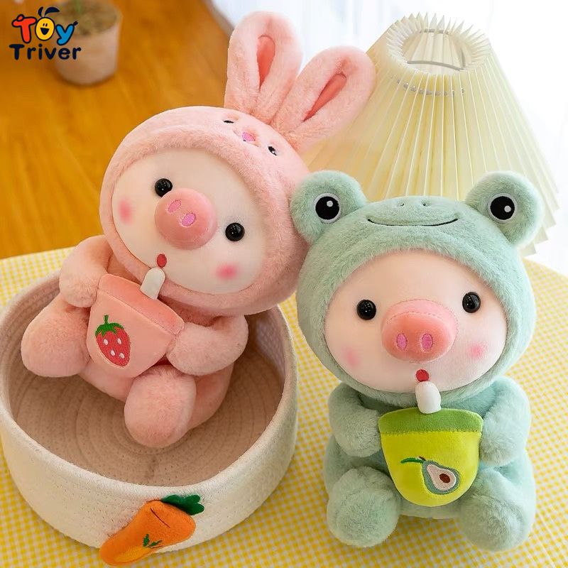 Kawaii Boba Tea Pig Cosplay Frog Bunny Avocado Plush Toys
