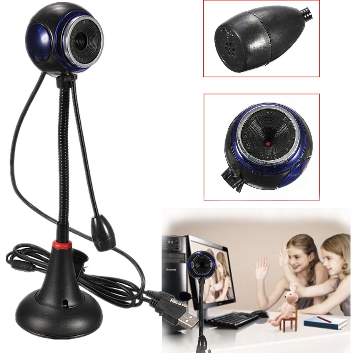 Bendable USB HD Webcam Web Cam Video Camera Mic For PC Laptop Desktop Win 7/8