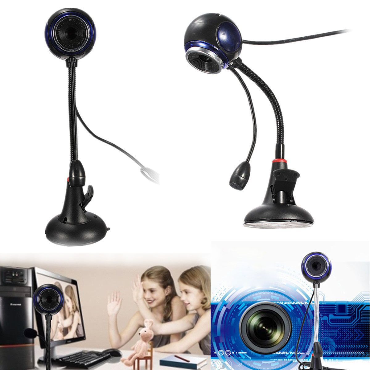Bendable USB HD Webcam Web Cam Video Camera Mic For PC Laptop Desktop Win 7/8
