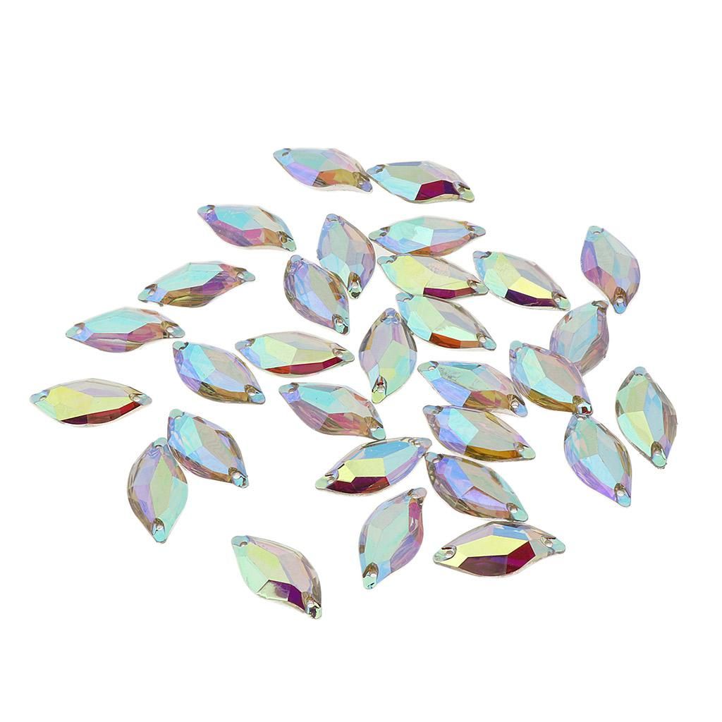 30Pieces Clear AB Acrylic Gem Flatback Sew On Crystal Rhinestones For